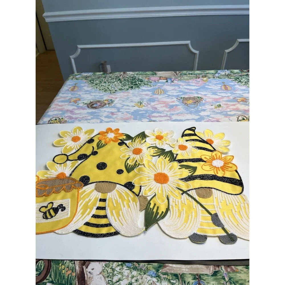 4pc Gnome Bees Flowers Placemats Embroidered